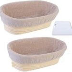 2 Cesti Ovali Lievita Pagnotta con Fodera in Lino e Raschietto per la Pasta Ovale (25cm*15cm*8cm)
