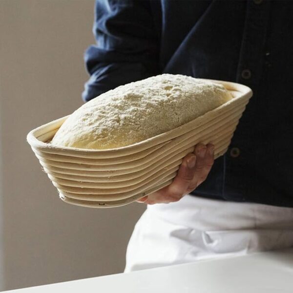 2 Cesti Ovali Lievita Pagnotta con Fodera in Lino e Raschietto per la Pasta Ovale (25cm*15cm*8cm)