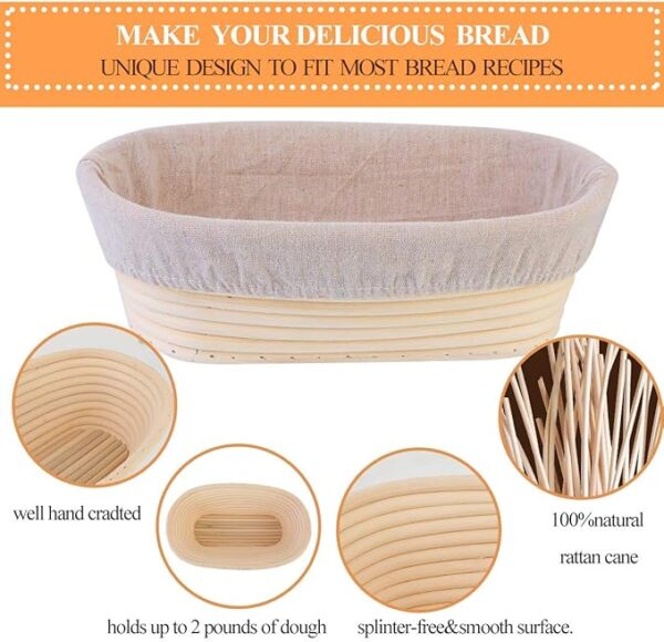 1Pz Cesto Ovale Lievita Pagnotta con Fodera in Lino e Raschietto per la Pasta Ovale (25cm*15cm*8cm)