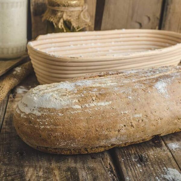 2 Cesti Ovali Lievita Pagnotta con Fodera in Lino e Raschietto per la Pasta Ovale (25cm*15cm*8cm)