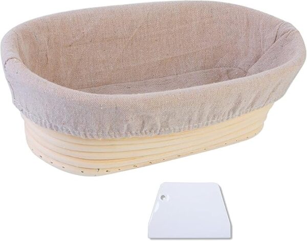 1Pz Cesto Ovale Lievita Pagnotta con Fodera in Lino e Raschietto per la Pasta Ovale (25cm*15cm*8cm)