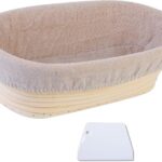 1Pz Cesto Ovale Lievita Pagnotta con Fodera in Lino e Raschietto per la Pasta Ovale (25cm*15cm*8cm)