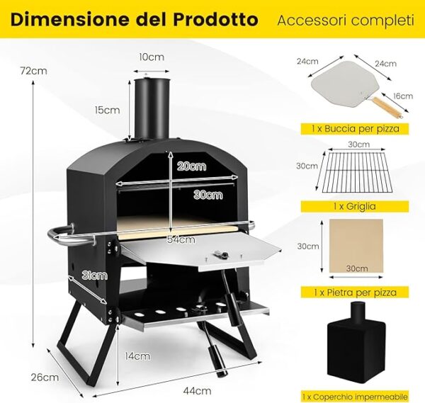 Forno per Pizza a Legna Portatile COSTWAY