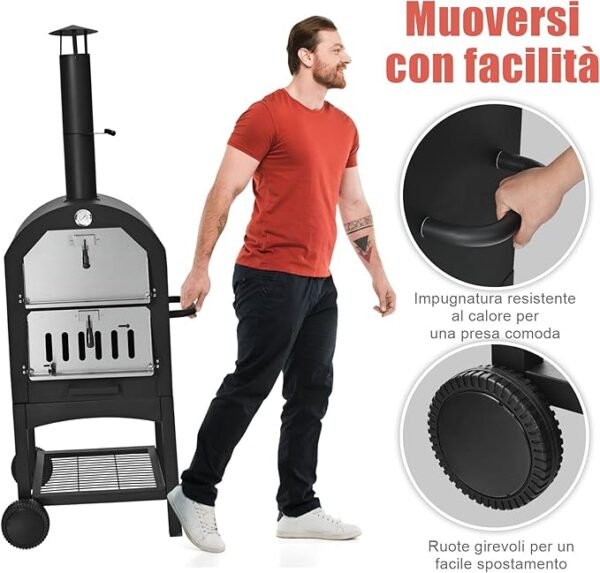 Forno per Pizza a Legna Portatile COSTWAY