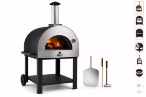 Forno per pizza a legna su carrello, con accessori per la cottura inclusi